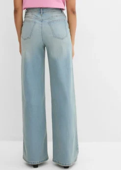 bonprix bonprix Vaqueros rectos holgados de talle alto azul claro denim-beige-kaki usado