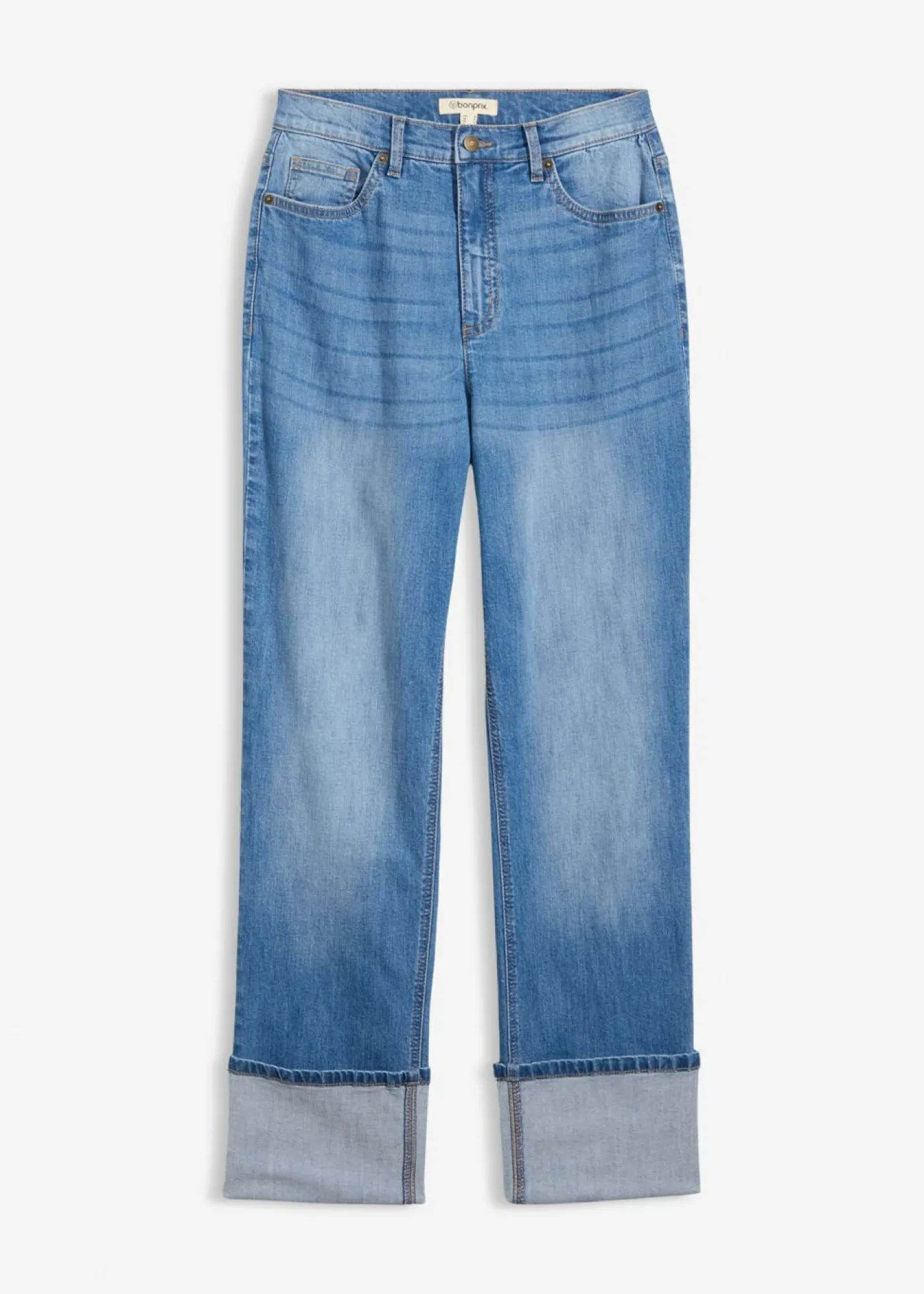 bonprix bonprix Vaqueros rectos holgados de talle alto azul medio denim usado Discount