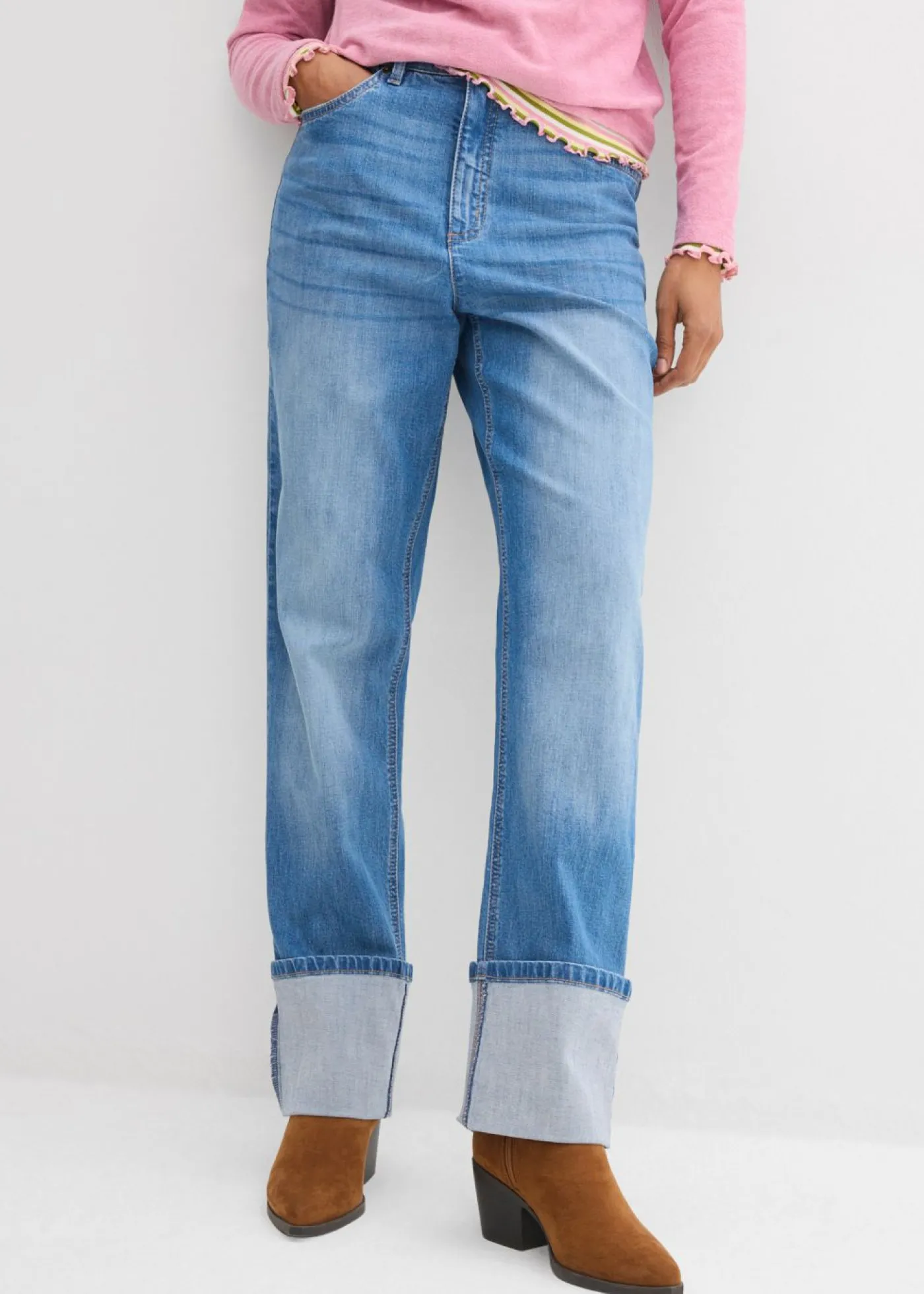bonprix bonprix Vaqueros rectos holgados de talle alto azul medio denim usado Discount