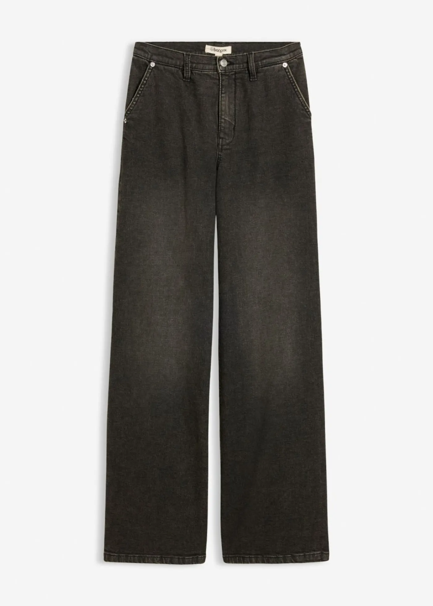 bonprix bonprix Vaqueros rectos holgados de talle alto negro denim-beige-kaki usado