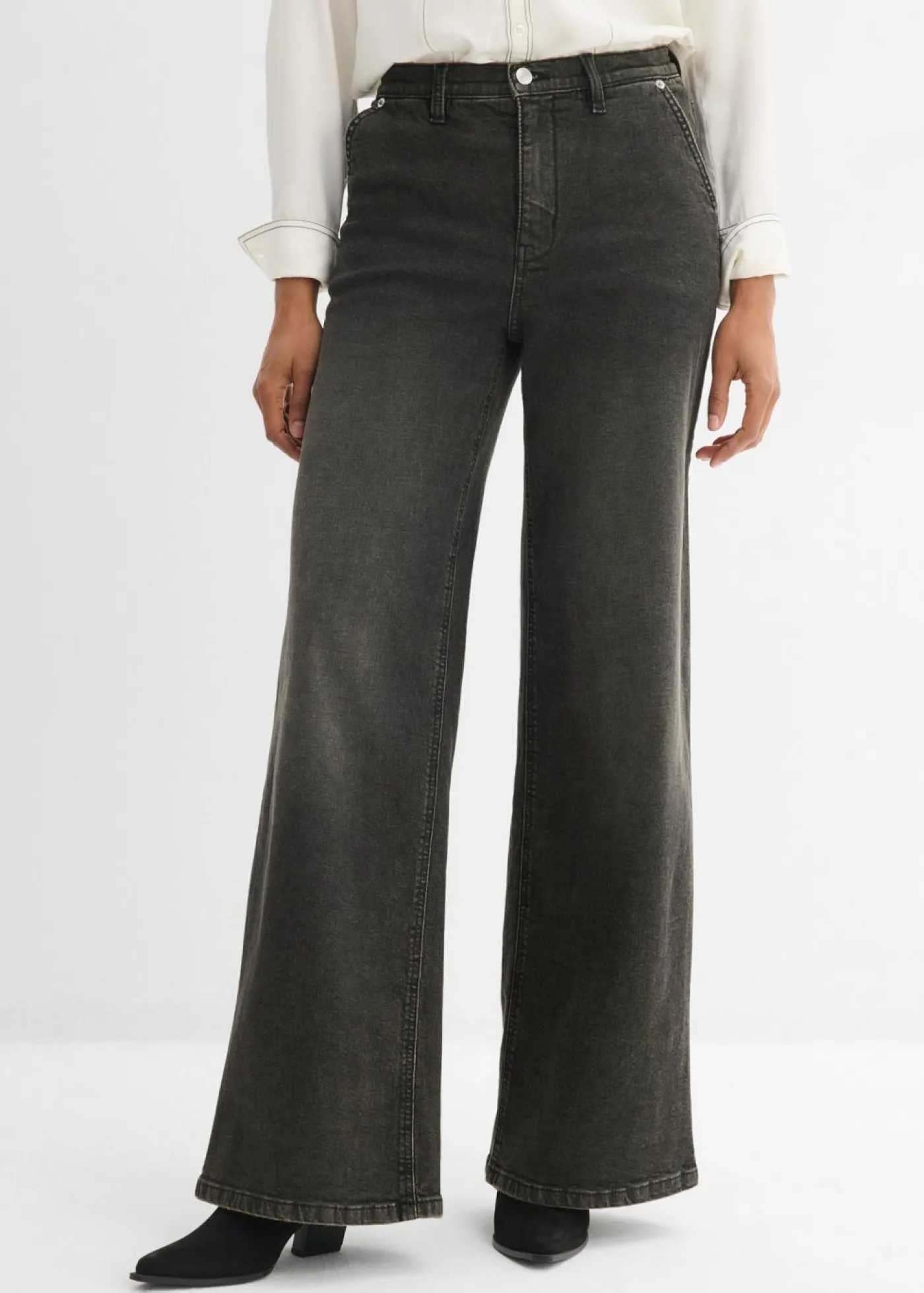 bonprix bonprix Vaqueros rectos holgados de talle alto negro denim-beige-kaki usado