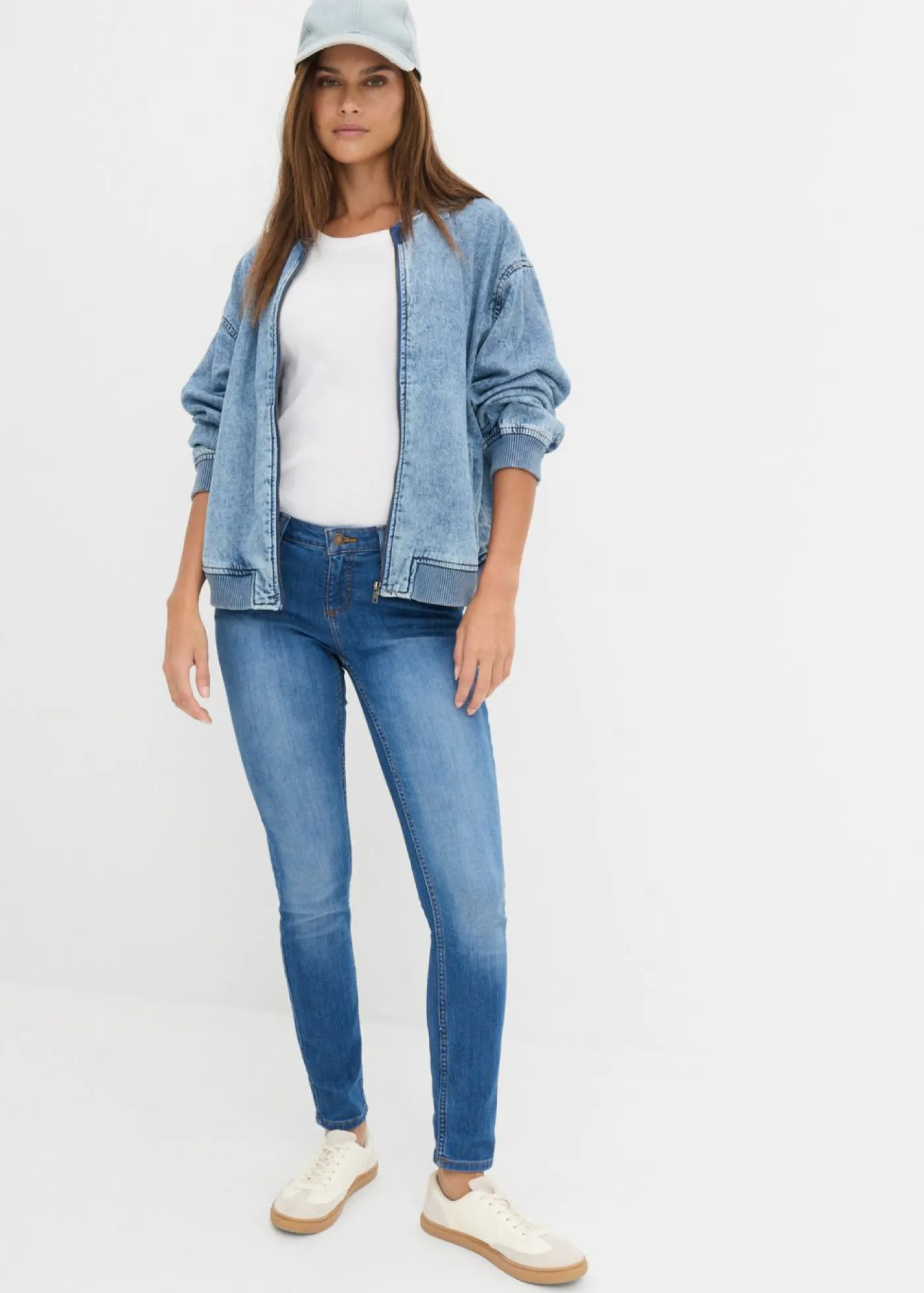 bonprix bonprix Vaqueros skinny, mid waist, elásticos Azul desgastado Hot