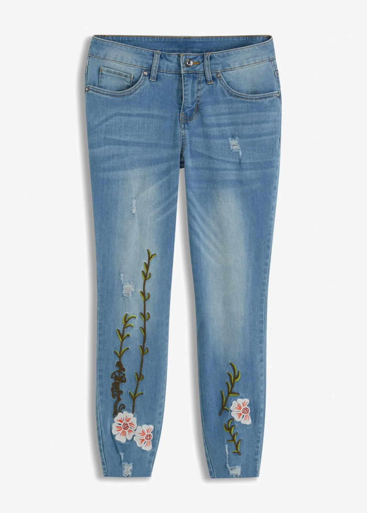 bonprix bonprix Vaqueros skinny, mid waist, elásticos Denim claro de flores Sale