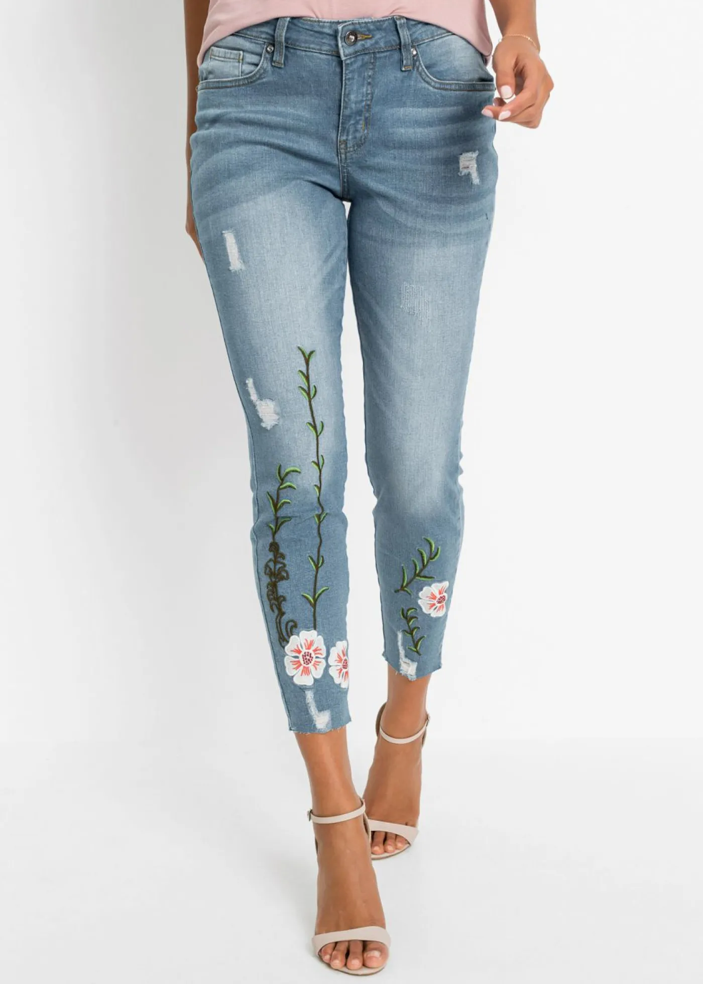 bonprix bonprix Vaqueros skinny, mid waist, elásticos Denim claro de flores Sale