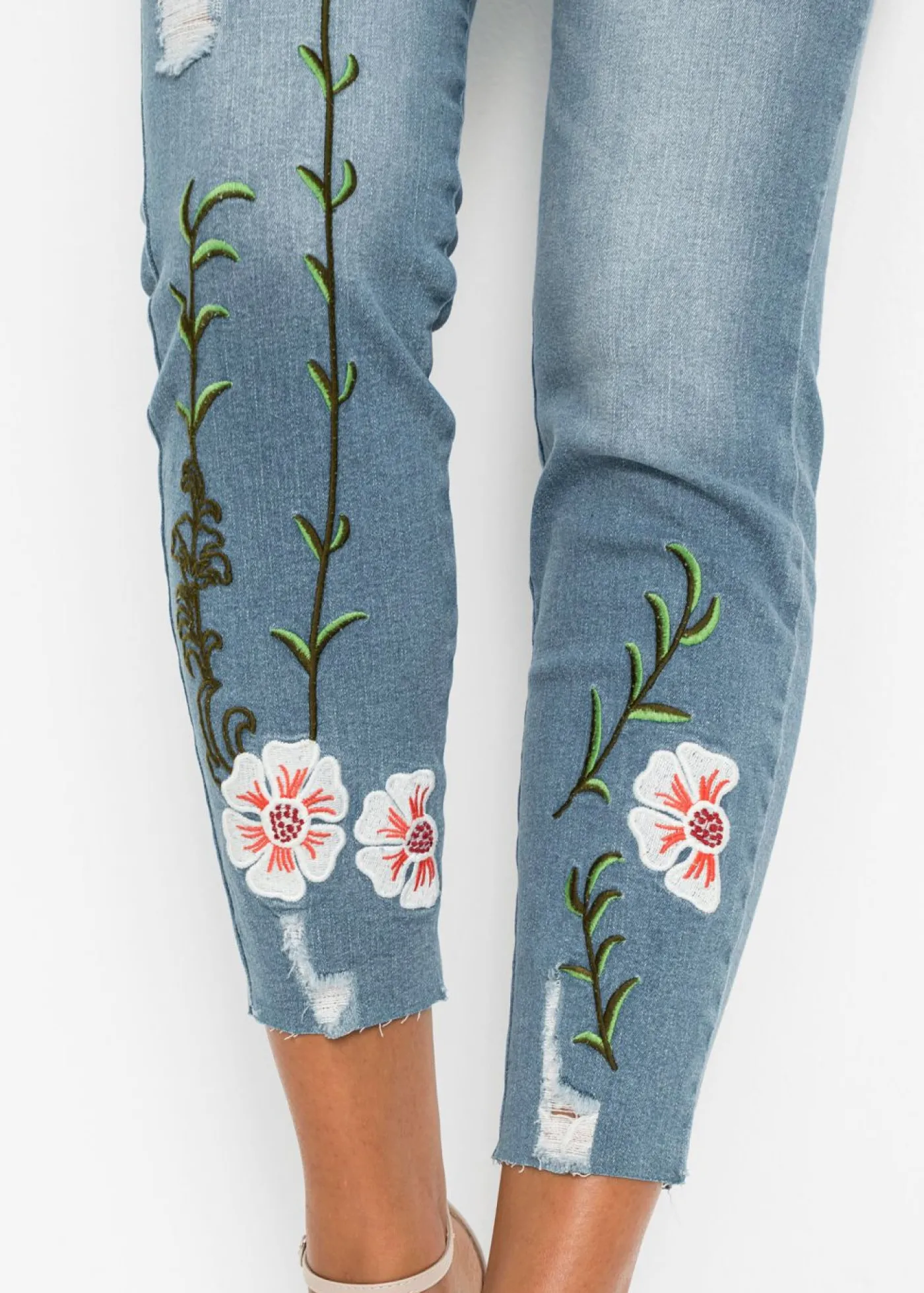 bonprix bonprix Vaqueros skinny, mid waist, elásticos Denim claro de flores Sale