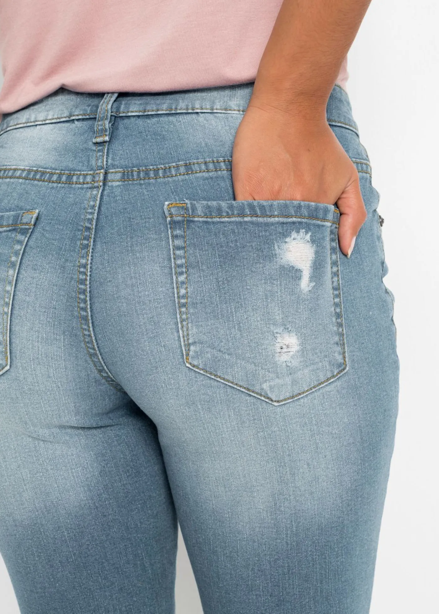 bonprix bonprix Vaqueros skinny, mid waist, elásticos Denim claro de flores Sale