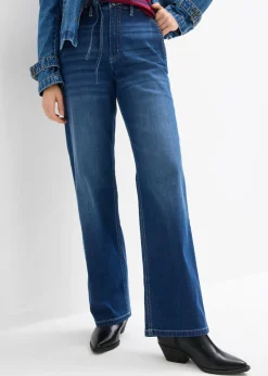 bonprix bonprix Vaqueros straight, loose fit, high waist, con cintura cómoda Denim desgastado Discount