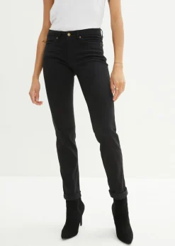 bonprix bonprix Vaqueros straight, mid waist, elásticos Sarga negra Discount