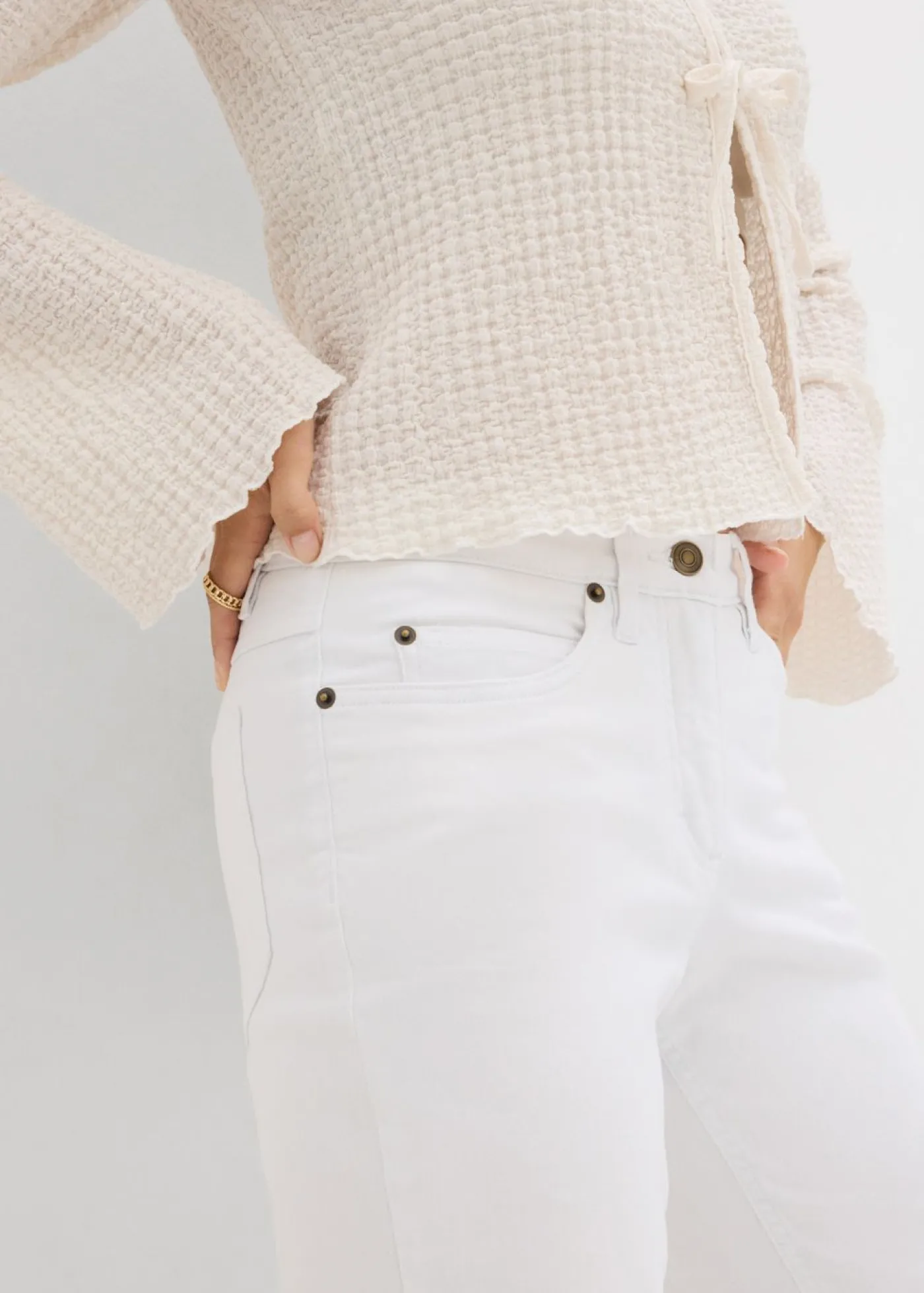 bonprix bonprix Vaqueros straight, mid waist, elásticos Blanco Online