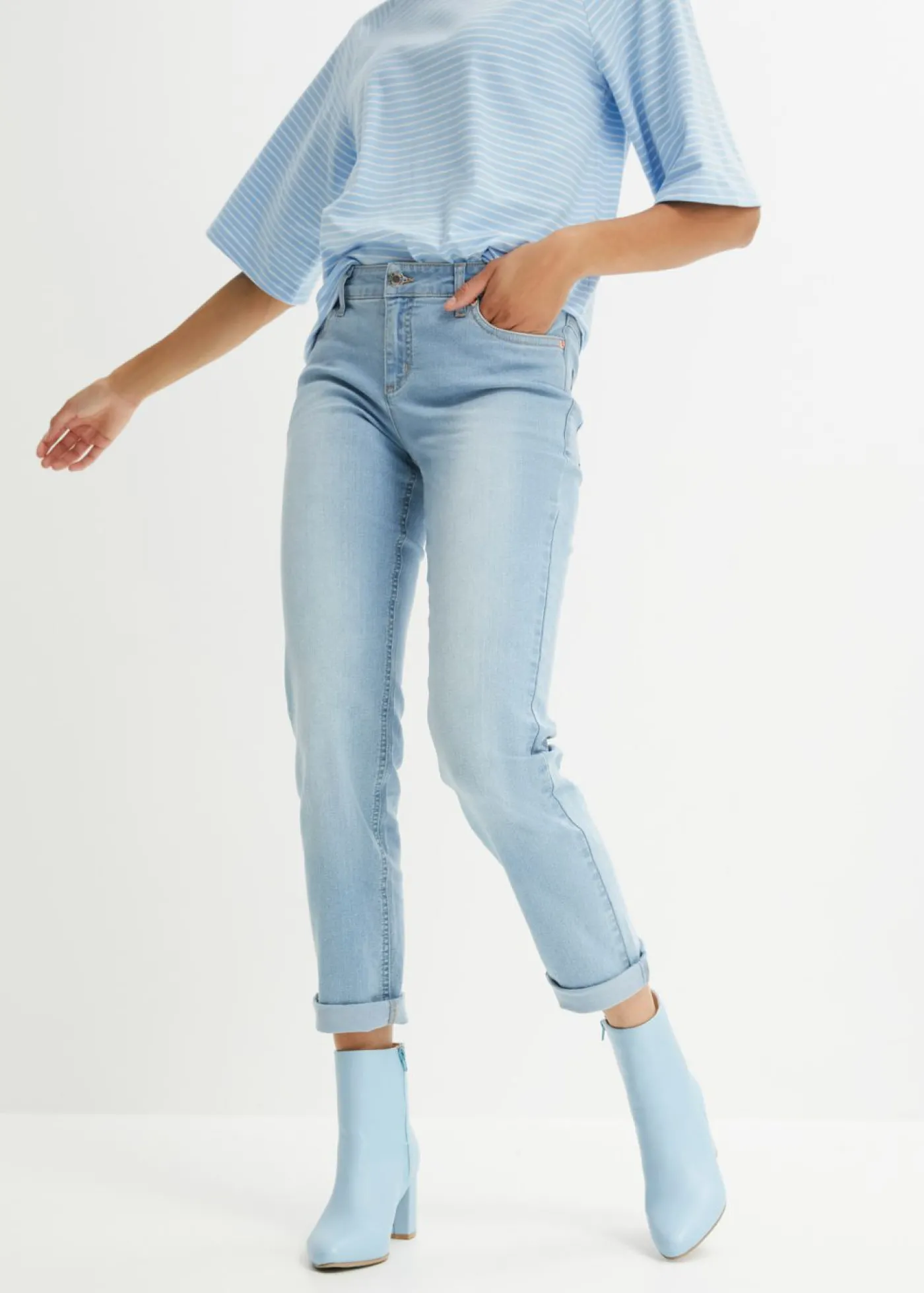 bonprix bonprix Vaqueros straight, mid waist, elásticos azul hielo denim usado Sale