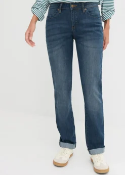 bonprix bonprix Vaqueros straight, mid waist, elásticos Azul marino desgastado