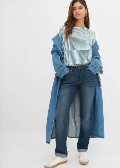 bonprix bonprix Vaqueros straight, mid waist, elásticos Azul marino desgastado
