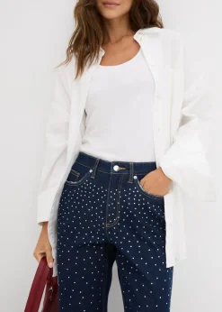 bonprix bonprix Vaqueros straight, mid waist, con piedras brillantes denim intenso Online