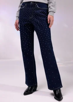 bonprix bonprix Vaqueros straight, mid waist, con piedras brillantes denim intenso Online