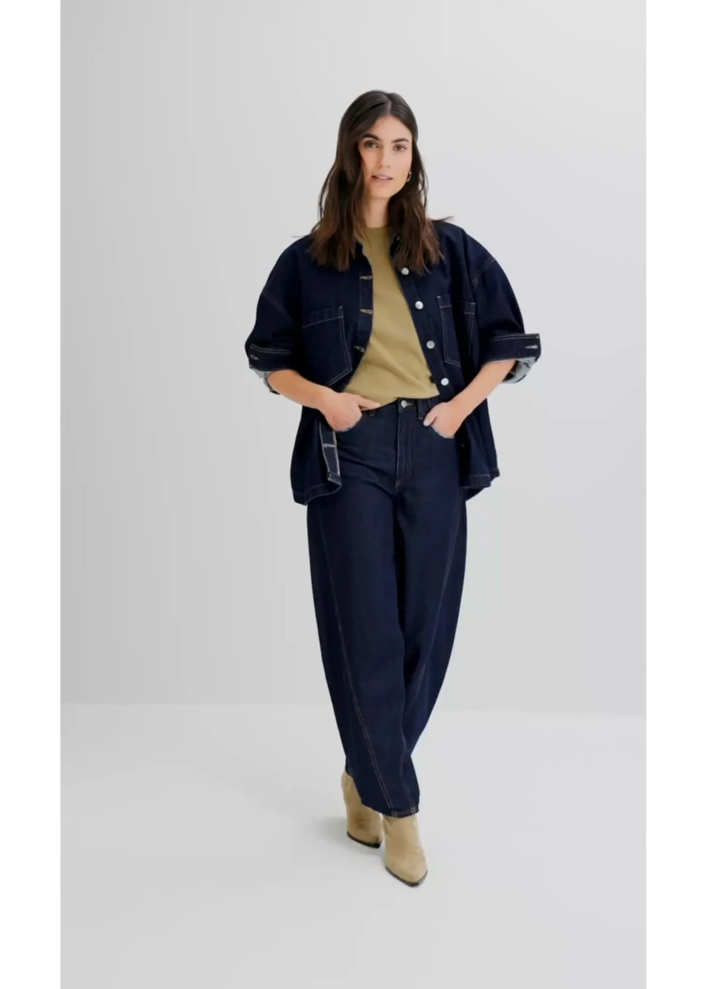 bonprix bonprix Vaqueros tipo balloon con talle medio Denim azul almirante sin lavar Clearance