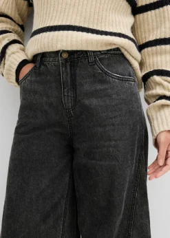 bonprix bonprix Vaqueros tipo balloon con talle medio Denim negro desgastado Best