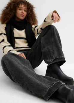 bonprix bonprix Vaqueros tipo balloon con talle medio Denim negro desgastado Best