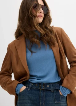 bonprix bonprix Vaqueros tipo barrel de talle medio con cinturón Denim oscuro desgastado Discount