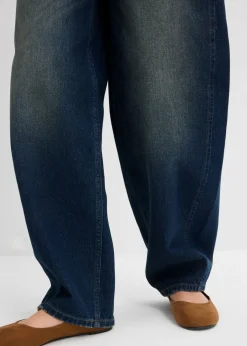 bonprix bonprix Vaqueros tipo barrel de talle medio con cinturón Denim oscuro desgastado Discount