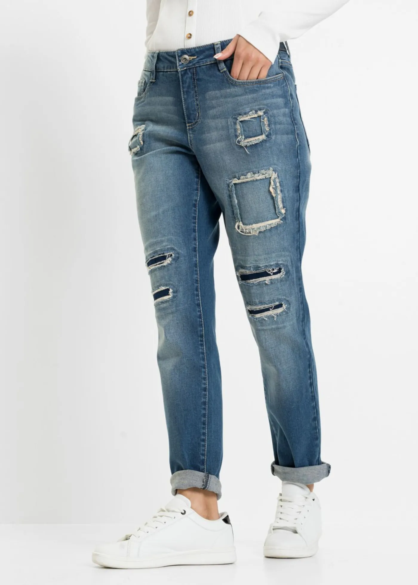bonprix bonprix Vaqueros tipo boyfriend, mid waist denim sucio