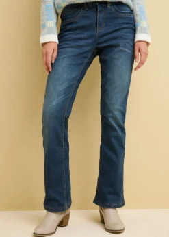 bonprix bonprix Vaqueros térmicos de talle alto con corte bootcut Azul marino desgastado Clearance