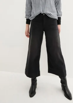 bonprix bonprix Vaqueros ultrasuaves de corte capri, culotte Denim negro desgastado Outlet