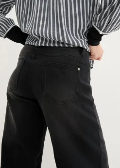 bonprix bonprix Vaqueros ultrasuaves de corte capri, culotte Denim negro desgastado Outlet