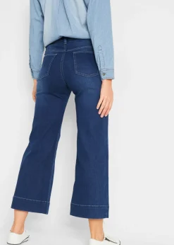 bonprix bonprix Vaqueros ultrasuaves de corte capri, culotte Azul desgastado Sale