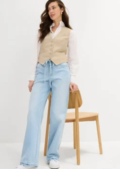 bonprix bonprix Vaqueros wide leg, mid waist, con cinturón azul hielo denim usado Best