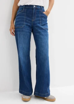 bonprix bonprix Vaqueros wide leg, mid waist, con bolsillos Azul piedra Discount