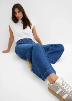 bonprix bonprix Vaqueros wide leg, mid waist, con bolsillos Azul piedra Discount