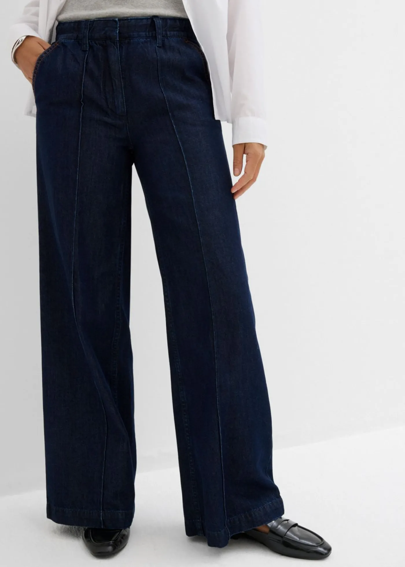 bonprix bonprix Vaqueros wide-leg, high waist, súper suaves Azul oscuro denim
