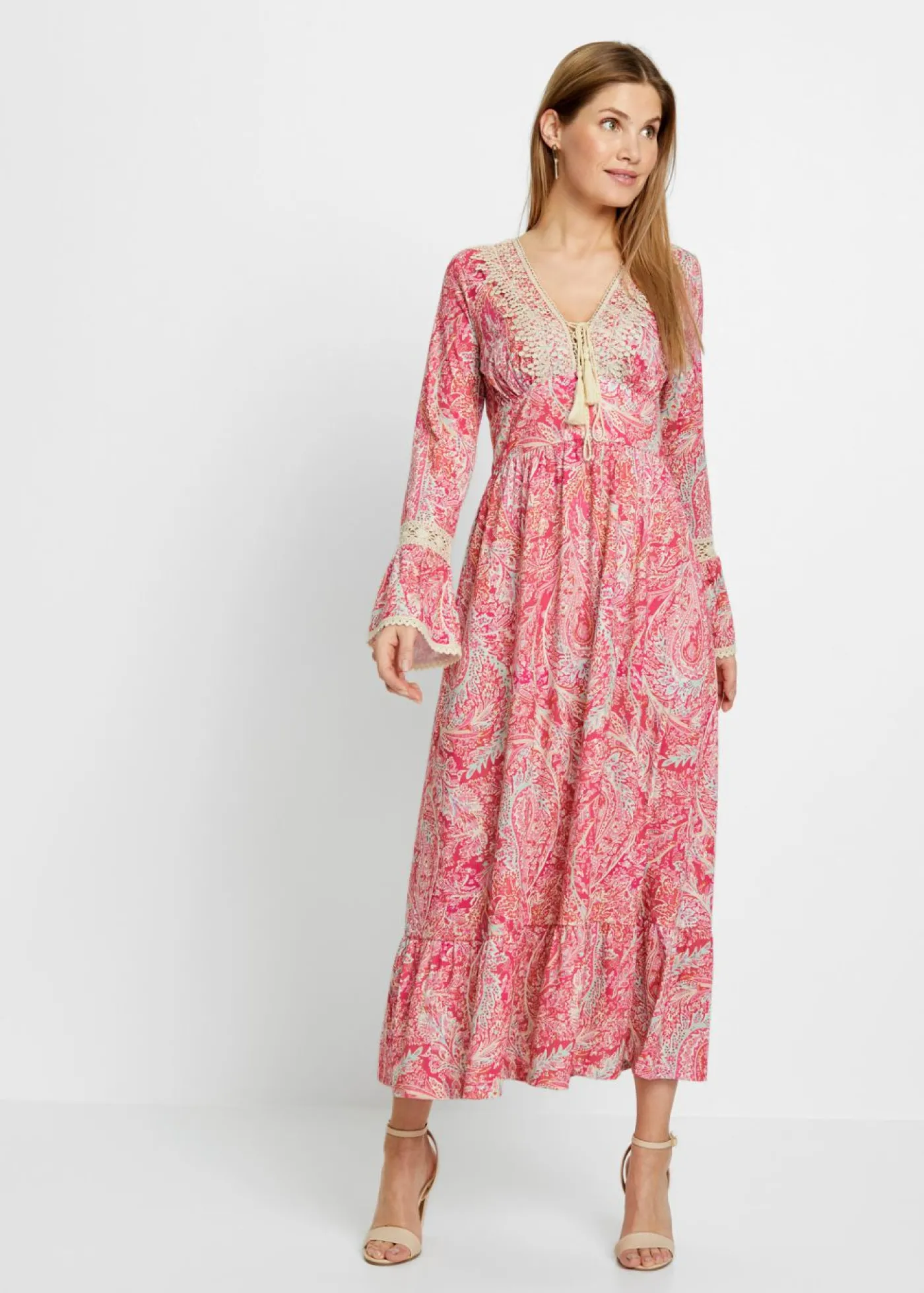 bonprix bonprix Vestido rosa caliente/blanco Hot