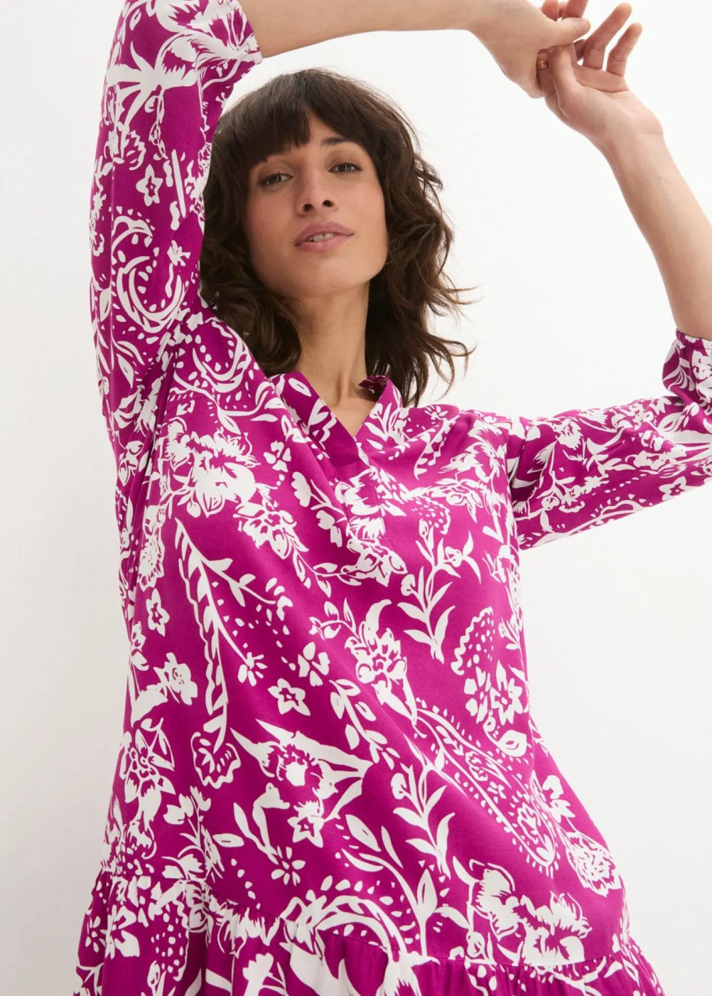 bonprix bonprix Vestido orquídea púrpura-blanco lana Sale