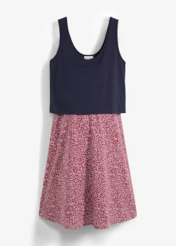 bonprix bonprix Vestido 2 en 1premamá y de lactancia de punto de algodón orgánico azul marino-blanco-marrón rojizo con flores Clearance