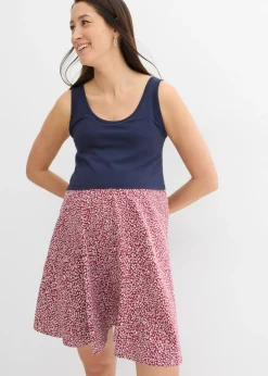 bonprix bonprix Vestido 2 en 1premamá y de lactancia de punto de algodón orgánico azul marino-blanco-marrón rojizo con flores Clearance