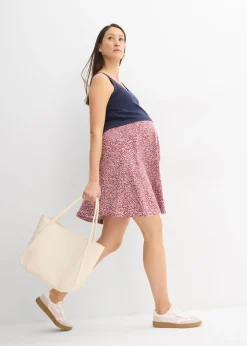 bonprix bonprix Vestido 2 en 1premamá y de lactancia de punto de algodón orgánico azul marino-blanco-marrón rojizo con flores Clearance