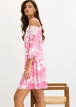 bonprix bonprix Vestido acampanado con escote bañera Pink lady/blanco con patrón paisley Best