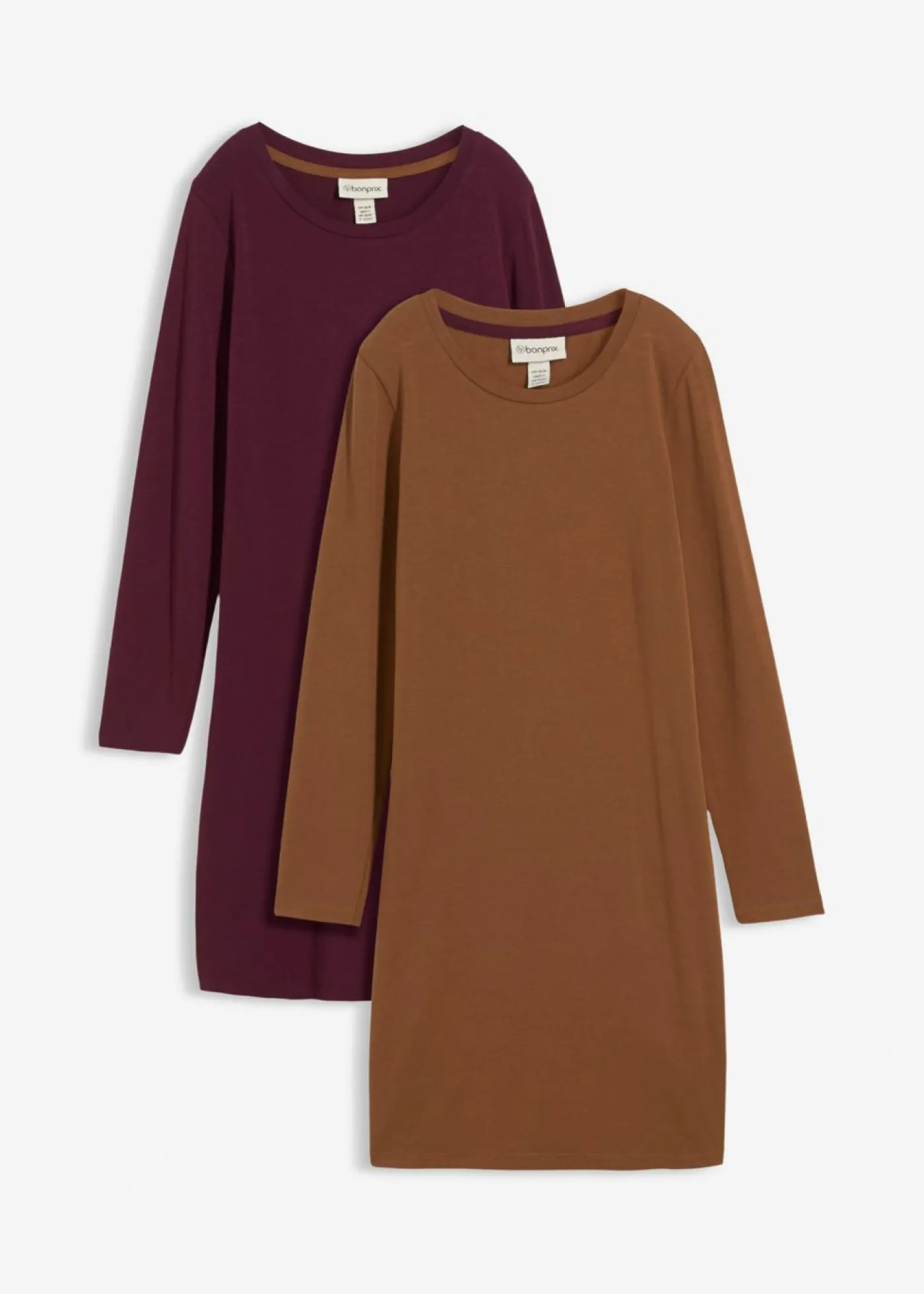 bonprix bonprix Vestido ajustado de punto (2 unidades) Marrón pimiento/rojo burdeos Clearance