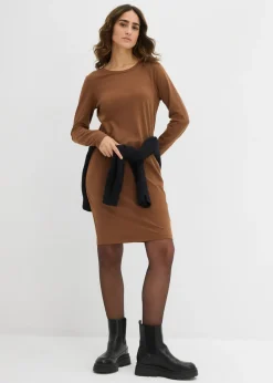 bonprix bonprix Vestido ajustado de punto (2 unidades) Marrón pimiento/rojo burdeos Clearance