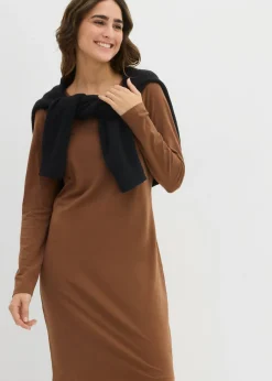 bonprix bonprix Vestido ajustado de punto (2 unidades) Marrón pimiento/rojo burdeos Clearance