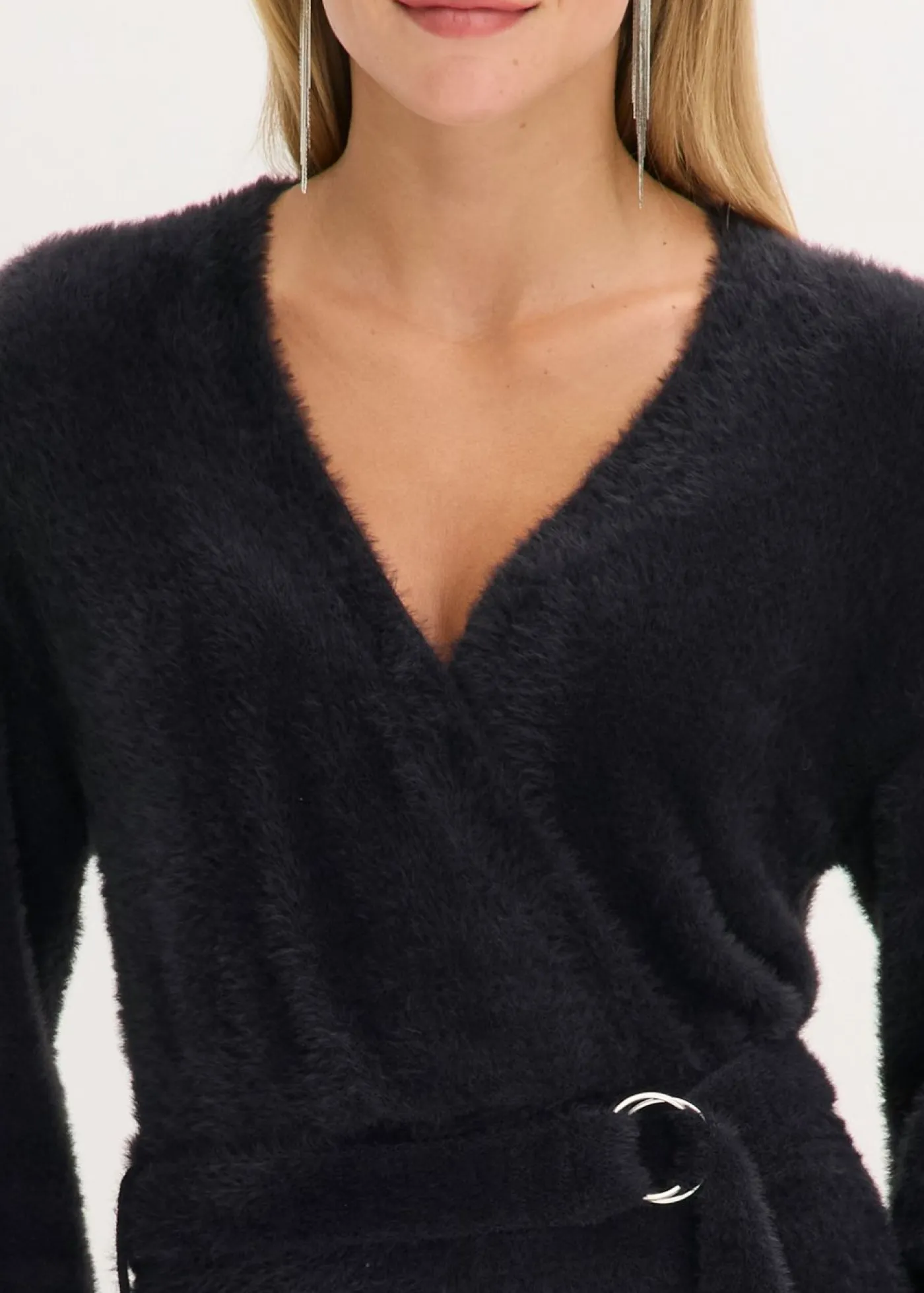 bonprix bonprix Vestido ajustado de punto con accesorio Negro Clearance