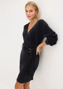 bonprix bonprix Vestido ajustado de punto con accesorio Negro Clearance