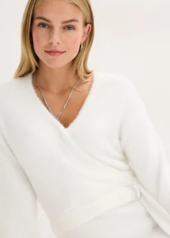 bonprix bonprix Vestido ajustado de punto con accesorio Blanco Sale