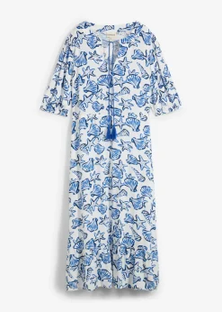 bonprix bonprix Vestido ancho de viscosa arrugada blanco/azul/azul marino Clearance