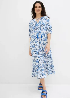 bonprix bonprix Vestido ancho de viscosa arrugada blanco/azul/azul marino Clearance