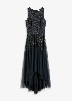 bonprix bonprix Vestido asimétrico con bordado de lentejuelas Azul marino Discount