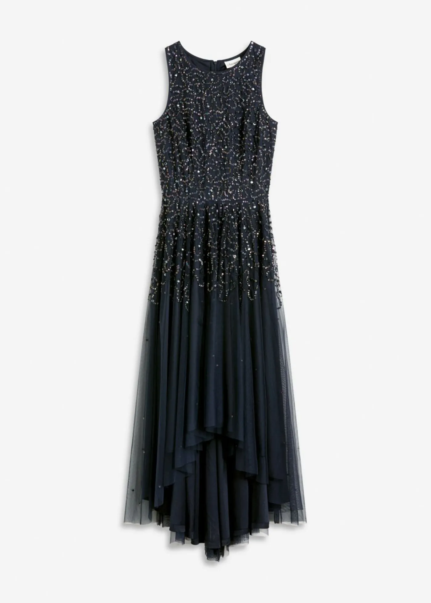 bonprix bonprix Vestido asimétrico con bordado de lentejuelas Azul marino Discount