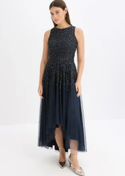 bonprix bonprix Vestido asimétrico con bordado de lentejuelas Azul marino Discount