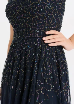 bonprix bonprix Vestido asimétrico con bordado de lentejuelas Azul marino Discount